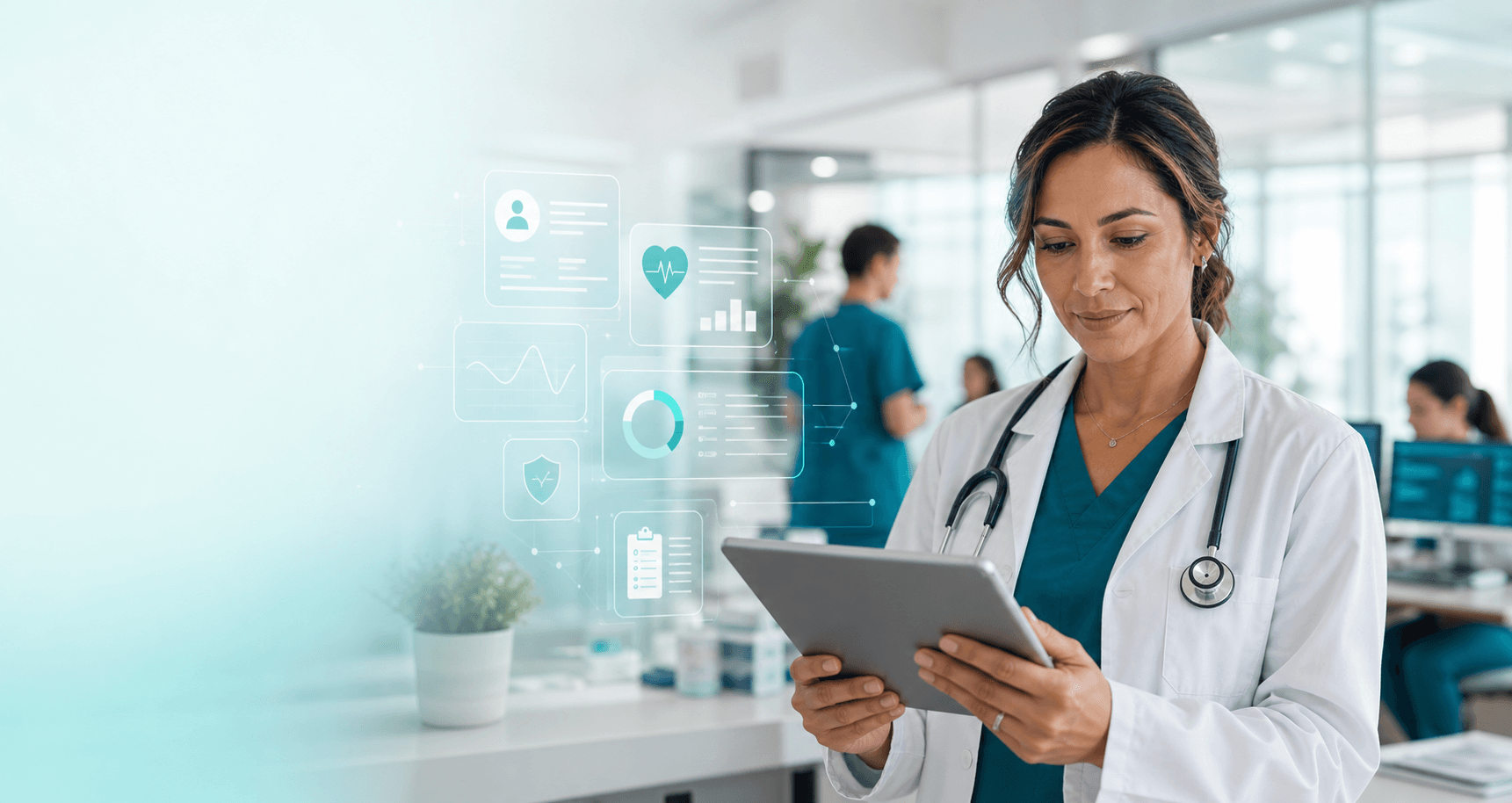 Doctor reviewing a patient record on a tablet