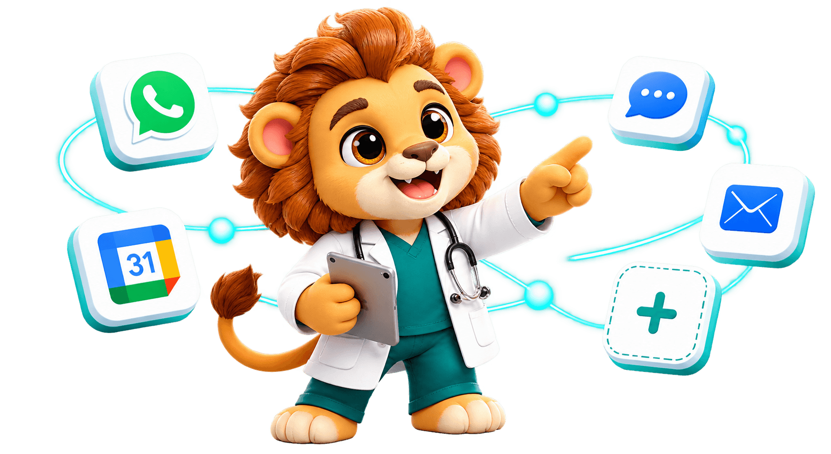 Narzim mascot connected to WhatsApp, Google Calendar, SMS and Email